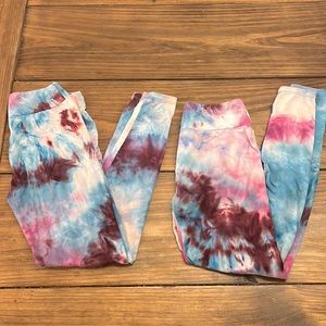 Girls Pink and blue tie dye leggings Large 10/12